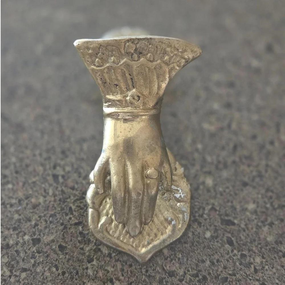 Antique Ornate Hand Shaped‎ Brass Letter Clip Desk Accessory